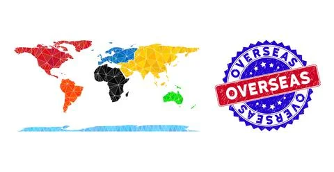 Overseas Map Polygonal Mesh and Distress Bicolor Watermark Stock Illustration