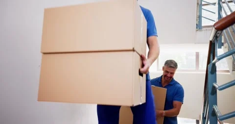 Overseas Relocator Movers Delivering Boxes Video stock 243799767