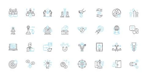 Overseas transactions linear icons set. Currency, Remittance, Export, Import Stock Illustration