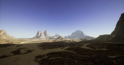 Overshadowed mountain range under clear sky in vast desert landscape Stock Illustration