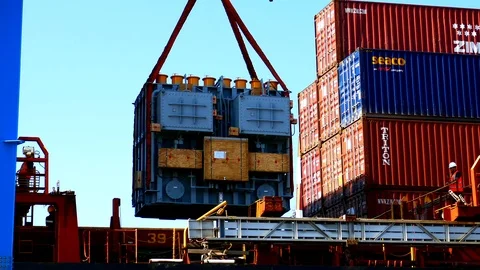 Oversize cargo loading to ship 4k Stock Footage 98013421