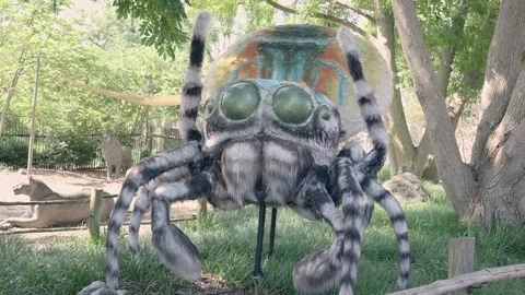 Oversized Maratus jumping spider model at zoo Stock Footage 228632491