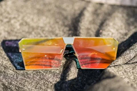Oversized sunglasses model with big flat lenses shoot outside in a sunny day Stock Photos