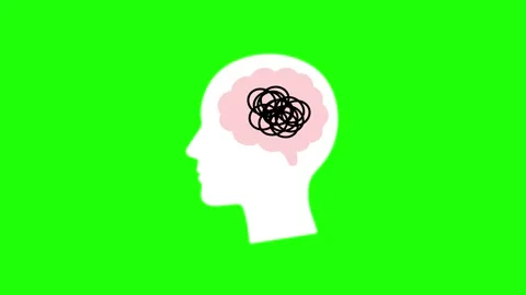 Overthinking animated human head silhouette with tangled brain looping 4K g.. Stock Footage 345856578