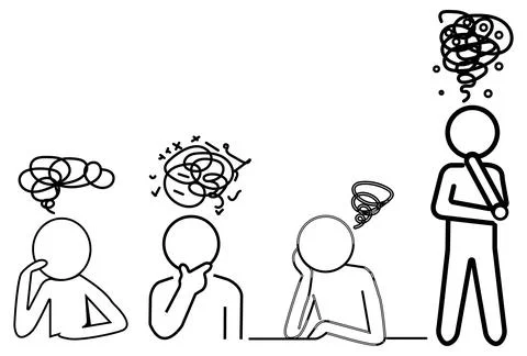Overthinking mind concept showing tangled thoughts above human head イラスト素材