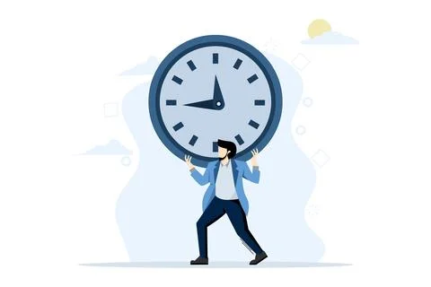 Overtime concept of overworked or office worker, time management failure. Illustrazione stock