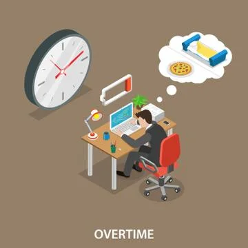 Overtime isometric flat vector illustration Stock Illustration