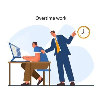 Overtime work. Employee working late at the computer. Manager Stock Illustration