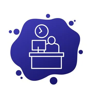 Overtime work line icon with a worker, vector イラスト素材