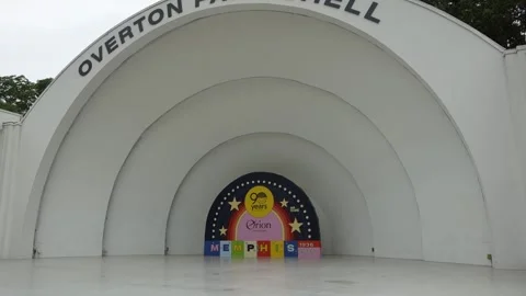 Overton Park Shell stage with Memphis 90th anniversary display Stock Footage 336351234