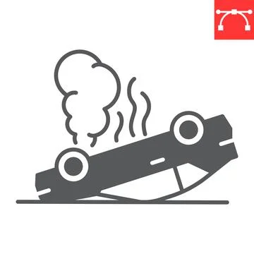 Overturned car glyph icon Stock Illustration