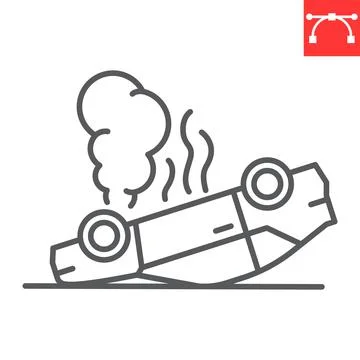 Overturned car line icon Stock Illustration