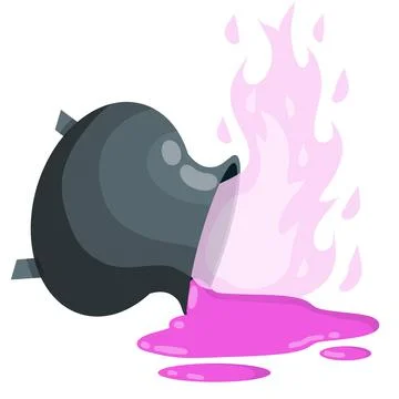 Overturned cauldron of magic potion and fire. Smoke and steam. Stock Illustration