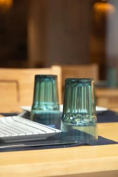 Overturned glasses on the restaurant table Stock Photos