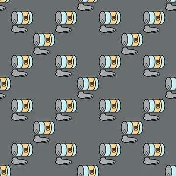 Overturned oil barrel vector colored seamless pattern in outline style Stock Illustration