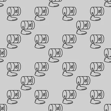 An overturned oil barrel vector seamless pattern in outline style Stock Illustration
