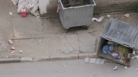 Overturned Trash Can, Broken Garbage Dumpster Stock Footage 195000668