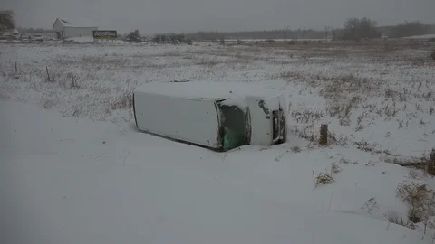 Overturned Van In Snowstorm Stock Footage 107143118