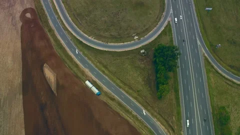 The overturned wagon lies on its side on the Autobahn. View from the copter Stock-Footage 150340508