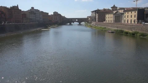 Overview of the Arno river in Florence Tuscany seen from the old bridge Stock Footage 101379874