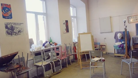 Overview of the artist's workshop. Stock Footage 114657825