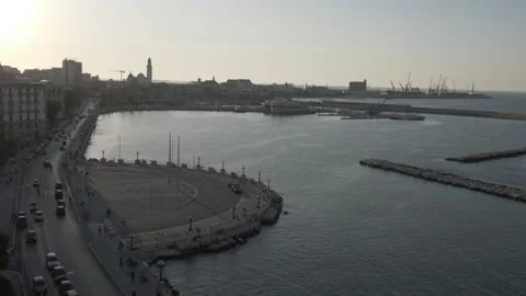 Overview of Bari, Panoramic view of Bari, region of Apulia, Puglia, sunset, 4K Stock Footage 134602306