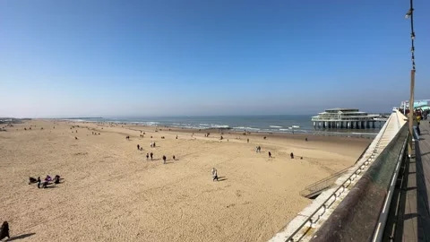 Overview beach resort scheveningen at clear day Stock Footage 256110213