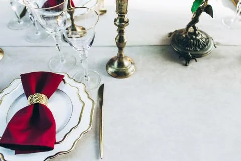 Overview of a beautifully served dinner table. 스톡 사진