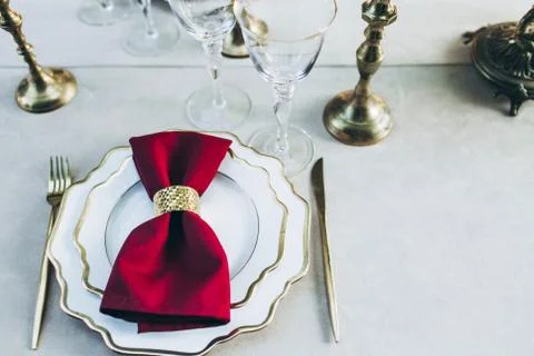 Overview of a beautifully served dinner table. Stock Photos