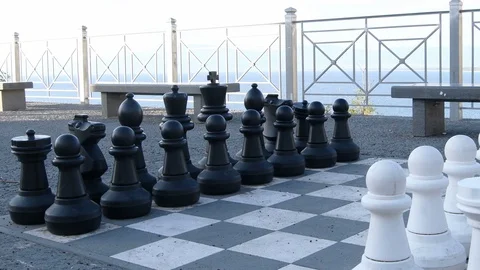 Overview of a big chess in order on the floor Stock Footage 130004577