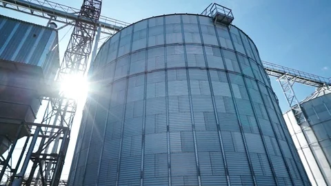 Overview of big group of modern grain dryers (silo) complex for drying wheat 库存影片 98109084
