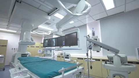 Overview of a big operating room will fully equipped surgical equipment Stock Footage 127613272