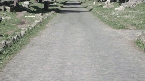 Overview from the bottom to the top of the ancient Via Appia in Rome Stock Footage 73985127