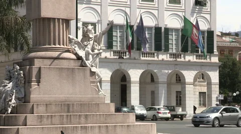 Overview from the bottom to the top of the town hall of Chiavari Stock Footage 57251083