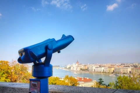 Overview of budapest with binoculars Stock Photos