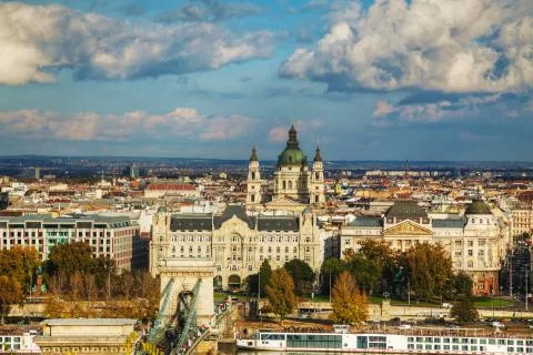 Overview of budapest on a cloudy day Stock Photos