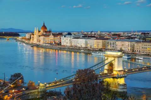Overview of Budapest at sunset Stock Photos