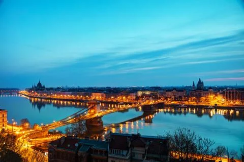 Overview of Budapest at sunset Stock Photos