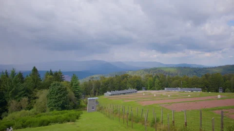 Overview of a concentration camp, now a museum Stock Footage 299034382