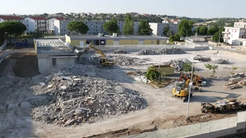 Overview of a construction site with the demolition of existing buildings Stock-Footage 197045644