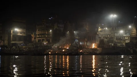 Overview of the cremations from the boat Stock Footage 112336382