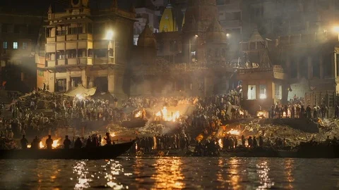 Overview of the cremations from the boat Stock Footage 112336409