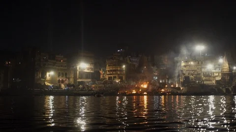 Overview of the cremations from the boat Stock Footage 112336508