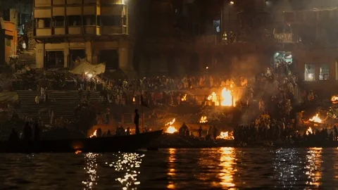 Overview of the cremations from the boat Stock Footage 112336529