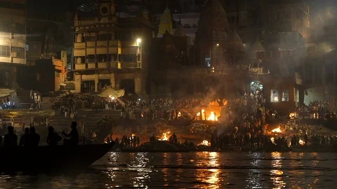 Overview of the cremations from the boat Stock Footage 112336568