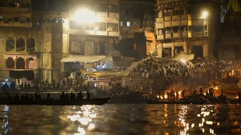 Overview of the cremations from the boat Stock Footage 112336591