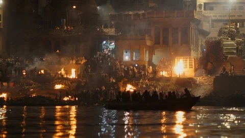 Overview of the cremations from the boat Stock Footage 112336718