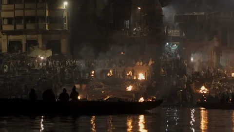 Overview of the cremations from the boat Stock Footage 112336791