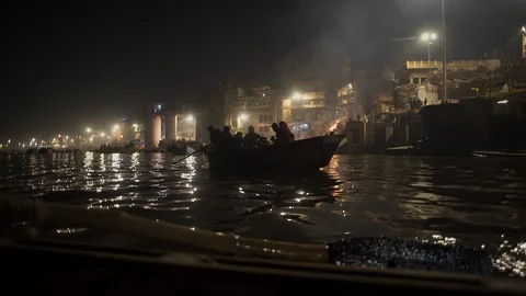 Overview of the cremations from the boat Stock Footage 112337187