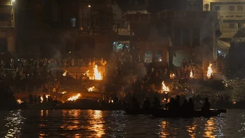 Overview of the cremations from the boat Stock Footage 112337299